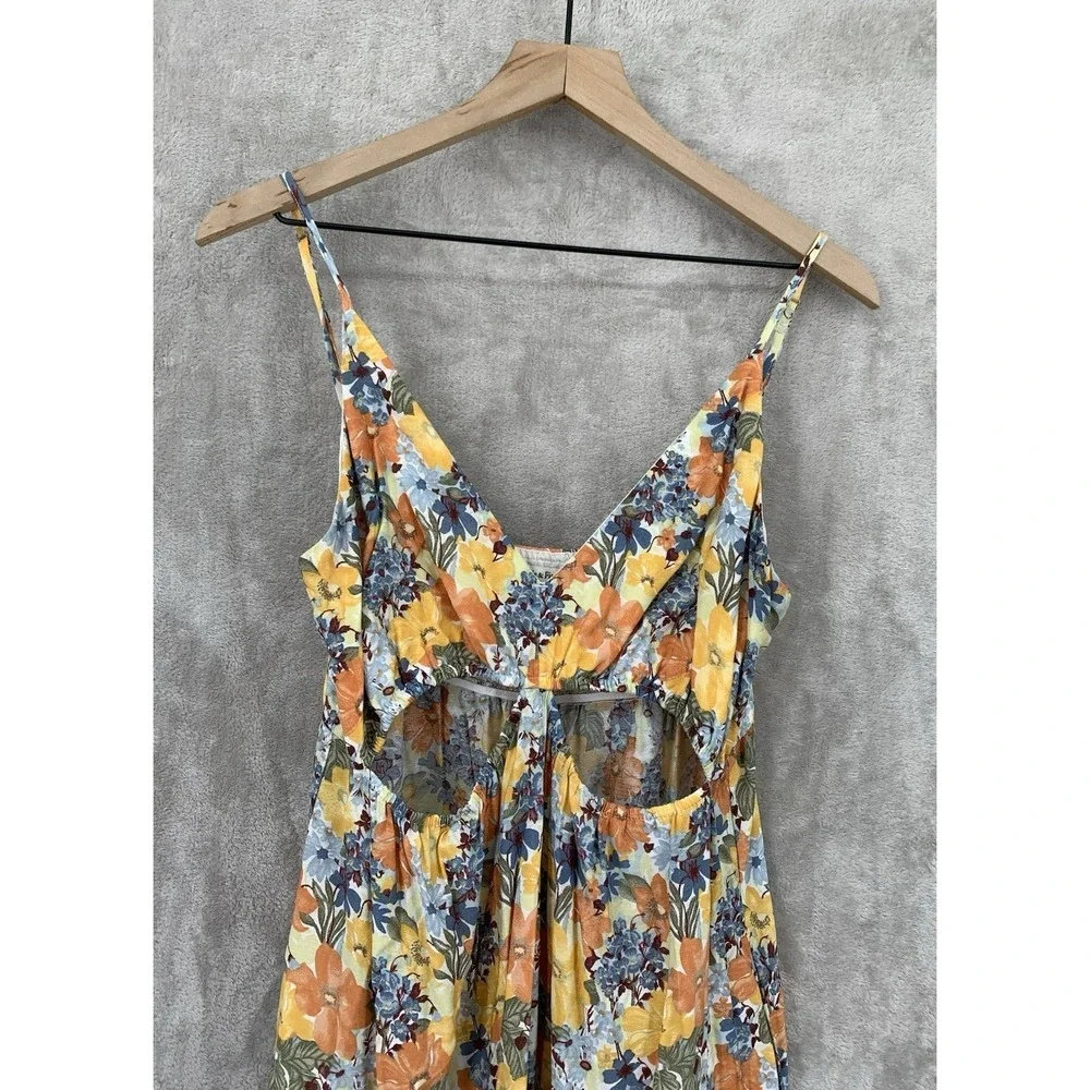 Abercrombie & Fitch Dress Large Petite Orange Blue‎ Floral Cut Out Maxi Vacation